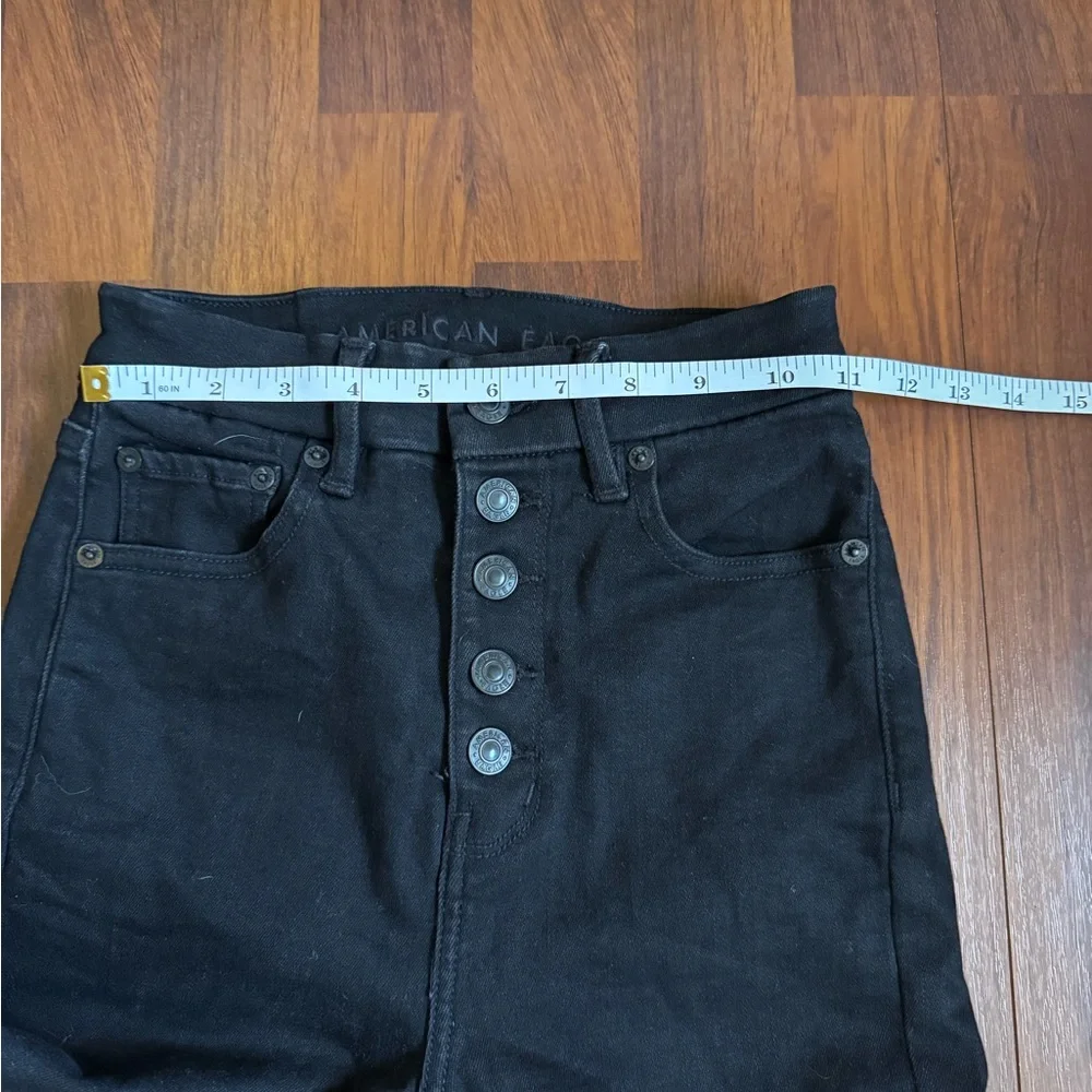 American Eagle AE Curvy Highest Rise Flare Black Button Fly Jeans Size 00 - Picture 8 of 11